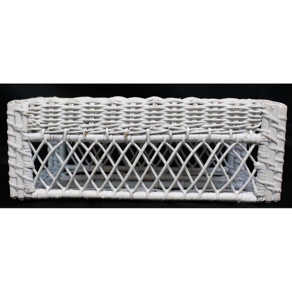 Vtg White Wicker Tissue Box Holder Kleenex Cover Woven Rattan Rectangle Boho - Picture 7 of 11